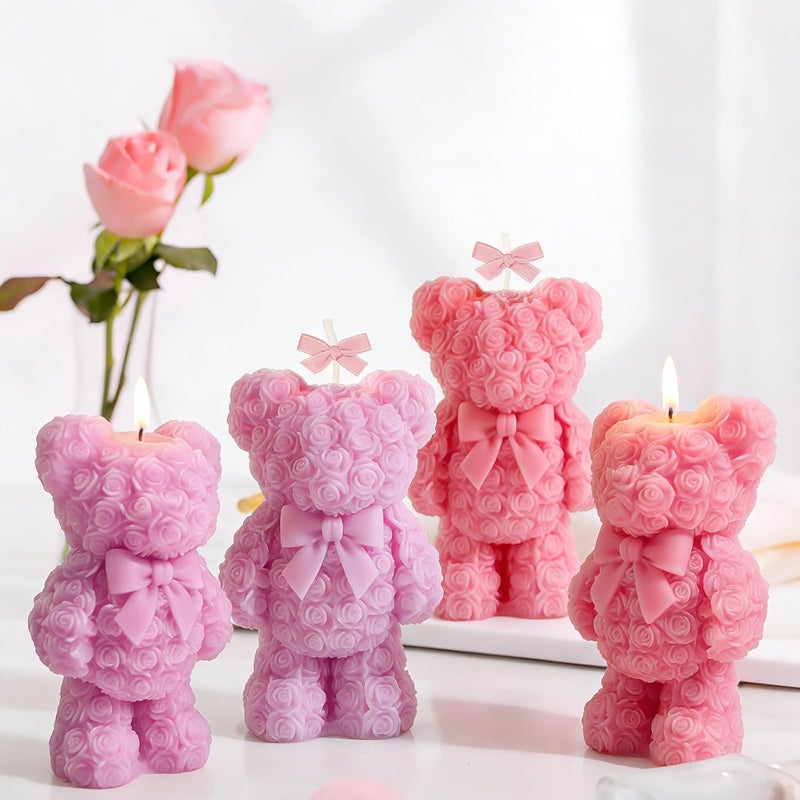 ZQYSING Standing Rose Bear Silicone Molds, 3D Cute Rose Bear Molds for Soap Candles Wax Epoxy Resin Casting Home Decor Valentine/Mother' Day/Wedding/Anniversary/Birthday Gifts - Image 2